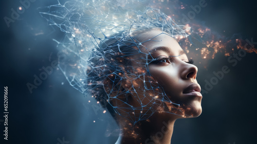 Conceptual image of human head with digital connection lines on it photo