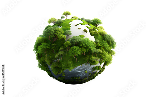 Ecology concept Green planet earth with tress world environment and earth day, Sustainable green Eco-friendly creative idea concept design, isolated on white and transparent background, ai generate © Black Pig