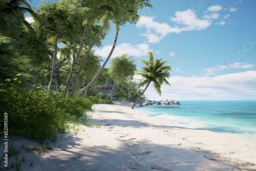 beach with trees, Generative AI