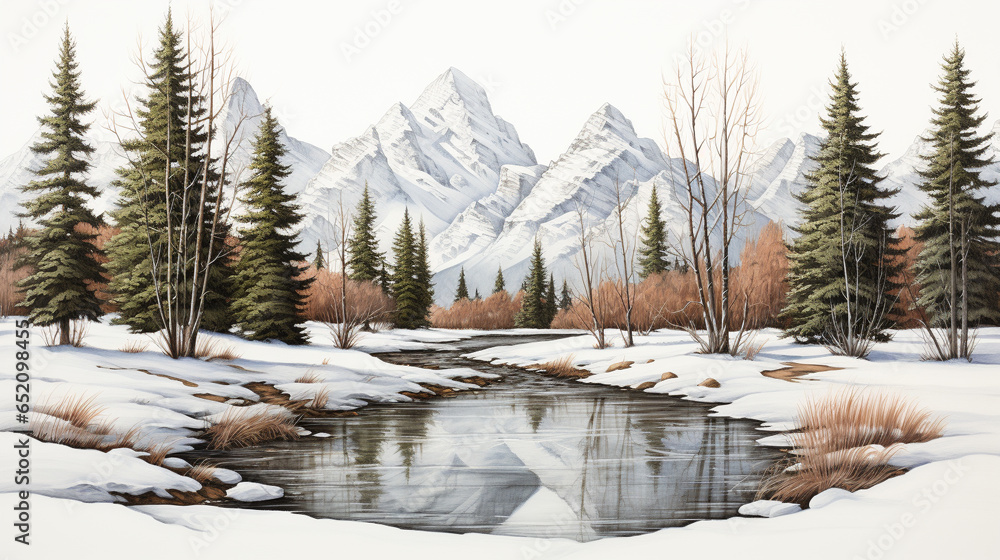 winter landscape in the mountains HD 8K wallpaper Stock Photographic Image