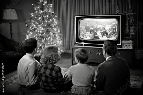 Journey to the Past: A Heartwarming 1960s Holiday TV Special, Where a Family Gathers Around the Black and White Television

