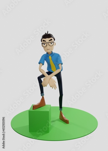 3d Character Salesman Standing on Box
