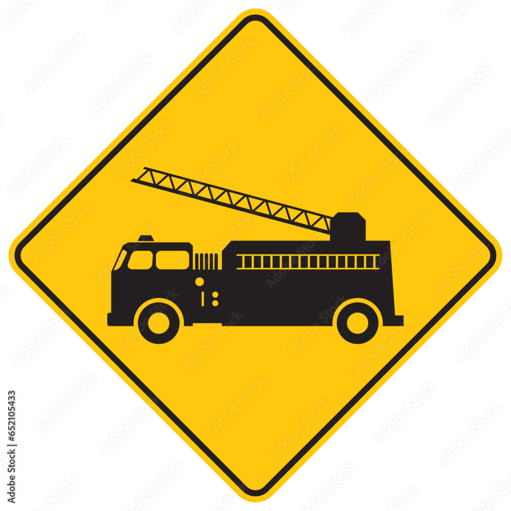 salida de vehículos de bomberos, icono, vector, símbolo, silueta, ilustración, señal de prevención, señal color amarillo, pictograma, rombo, preventivo, señales, imagen, indicar, norma, normatividad, 