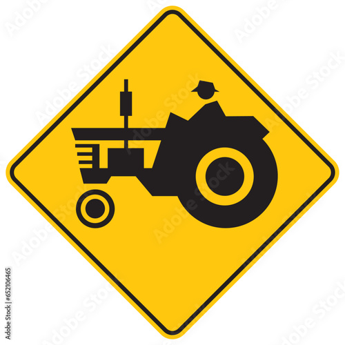 maquinaria agrícola en la vía, icono, vector, símbolo, silueta, ilustración, señal de prevención, señal color amarillo, pictograma, rombo, preventivo, señales, imagen, indicar, norma, normatividad