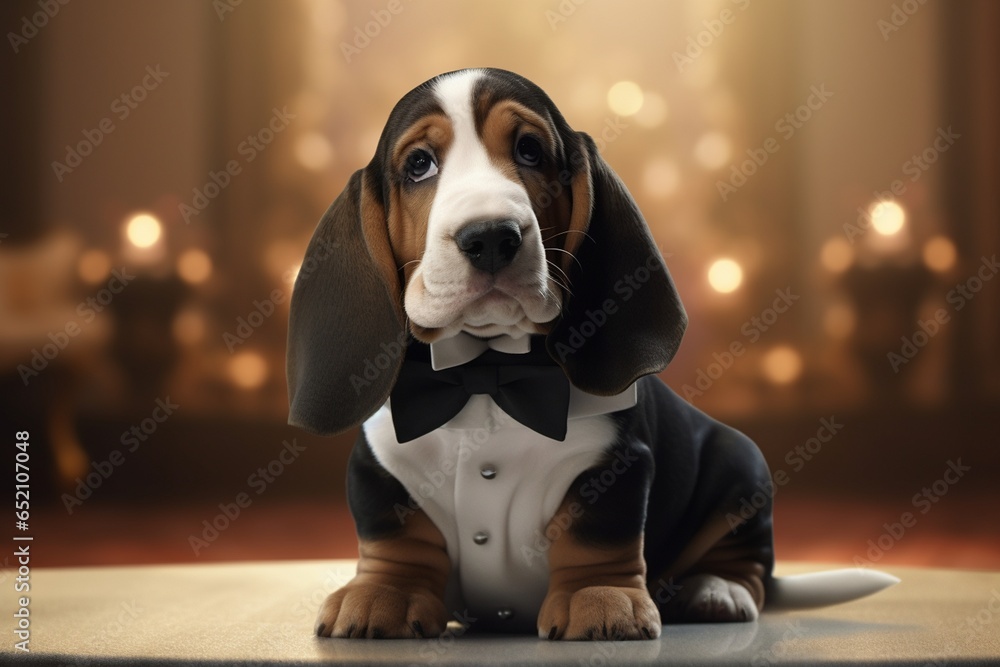 beagle puppy sitting on the floor, Generative AI