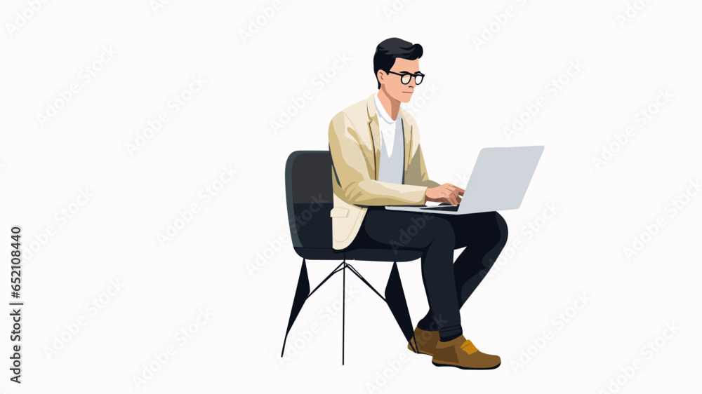 The man working on laptop, Vector flat illustration The man working on laptop, Vector flat illustration