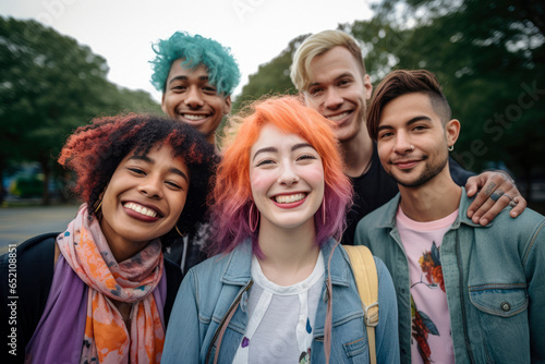 Celebrating Friendship. Diverse Millennials Taking a Joyful Group Portrait in the 2010s. Smiling Faces of Friends from Different Races and Styles photo