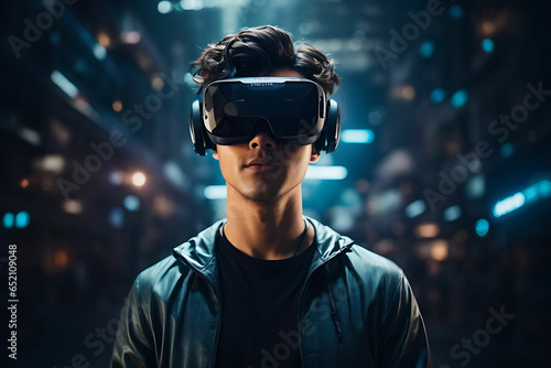 young man using virtual reality headset vr glasses