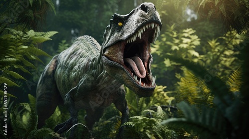 realistic dinosaur in lush forest © grocery store design