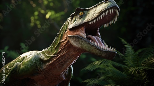 realistic dinosaur in lush forest