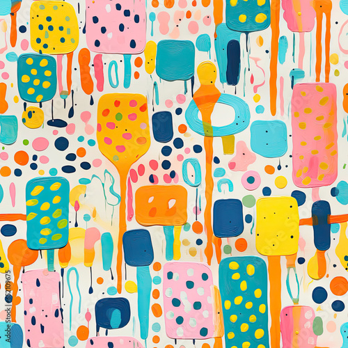 Seamless pattern pretty acrylic painting inspired neo fauvism circus tiles in bright pastel colors created with Generative AI Technology