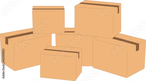 Pile of stacked sealed goods cardboard boxes vector illustration. Online shopping, delivery package concept