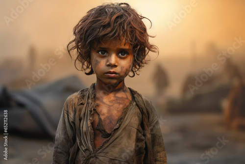 a child with dirty brown skin, hungry, thirsty, poor