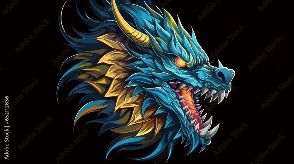 dragon stiker style with a black background.Generative AI