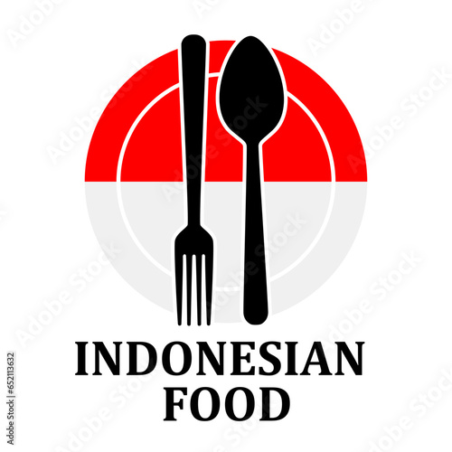 Indonesian Restaurant food logo. Flag symbol with plate spoon and fork Icon Template Illustration Design