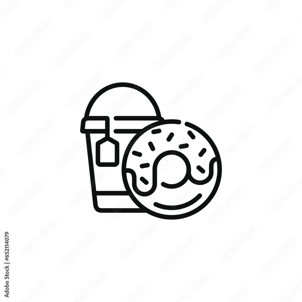 Donut and drink line icon. Fast food line icon isolated on white background Donut and drink line icon. Fast food line icon isolated on white background