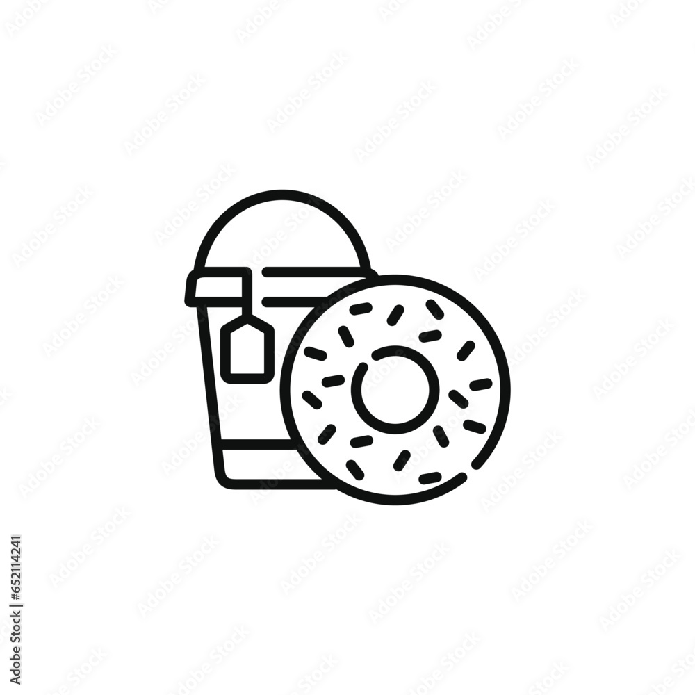 Donut and drink line icon. Fast food line icon isolated on white background Donut and drink line icon. Fast food line icon isolated on white background