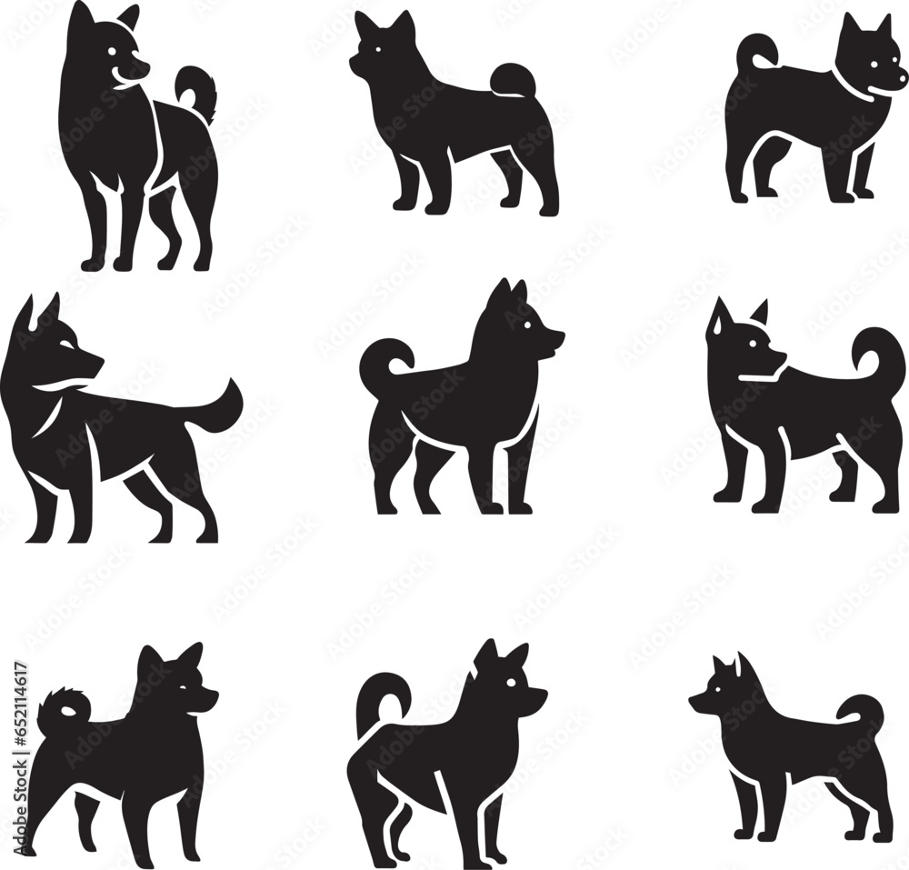 Korean Jindo Dog vector silhouette illustration