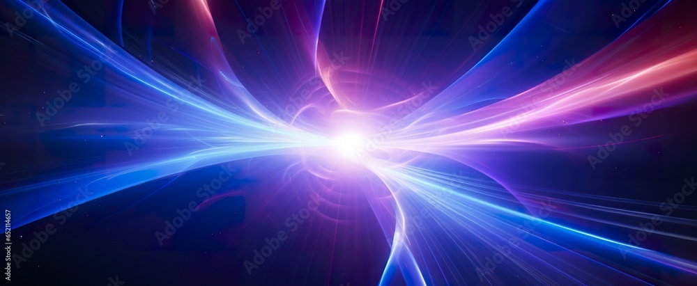 Neon colored glowing high energy singularity in space, 3D rendering.