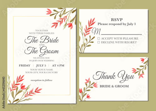 Manual painted of peach flower watercolor as wedding invitation  