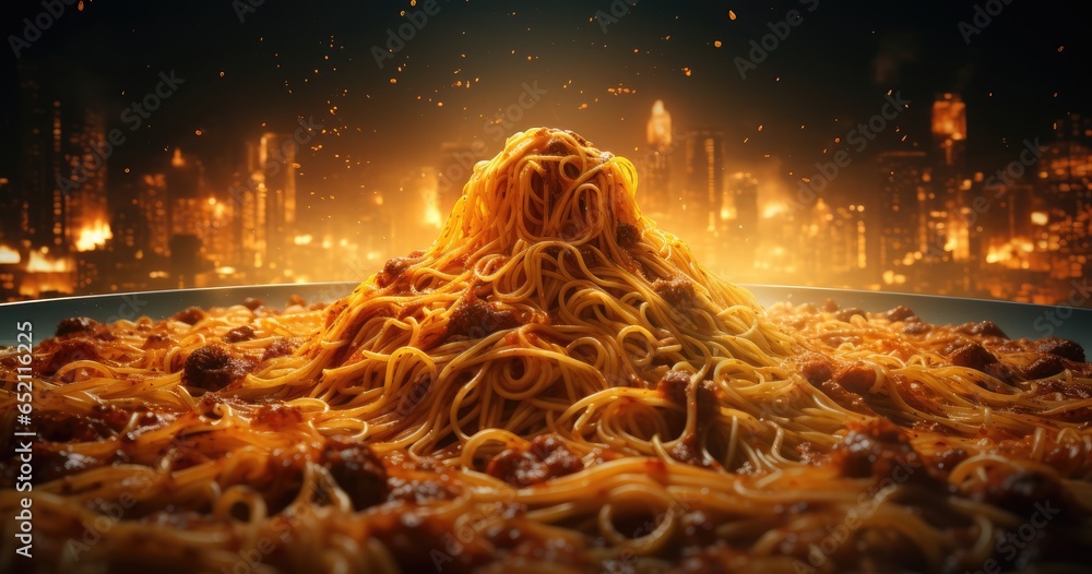 rustic spaghetti bolognese with fresh basil - obrazy, fototapety, plakaty 