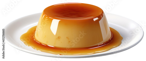 Caramel flan with syrup isolated.