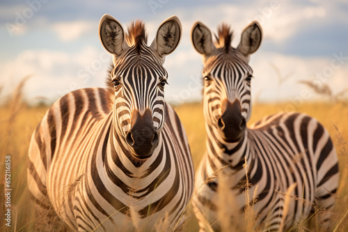 two cute zebra animals on the grassland © Salawati