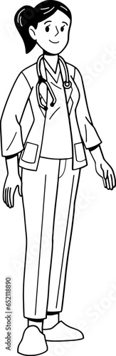 Woman hospital doctor standing and smiling, character outline vector