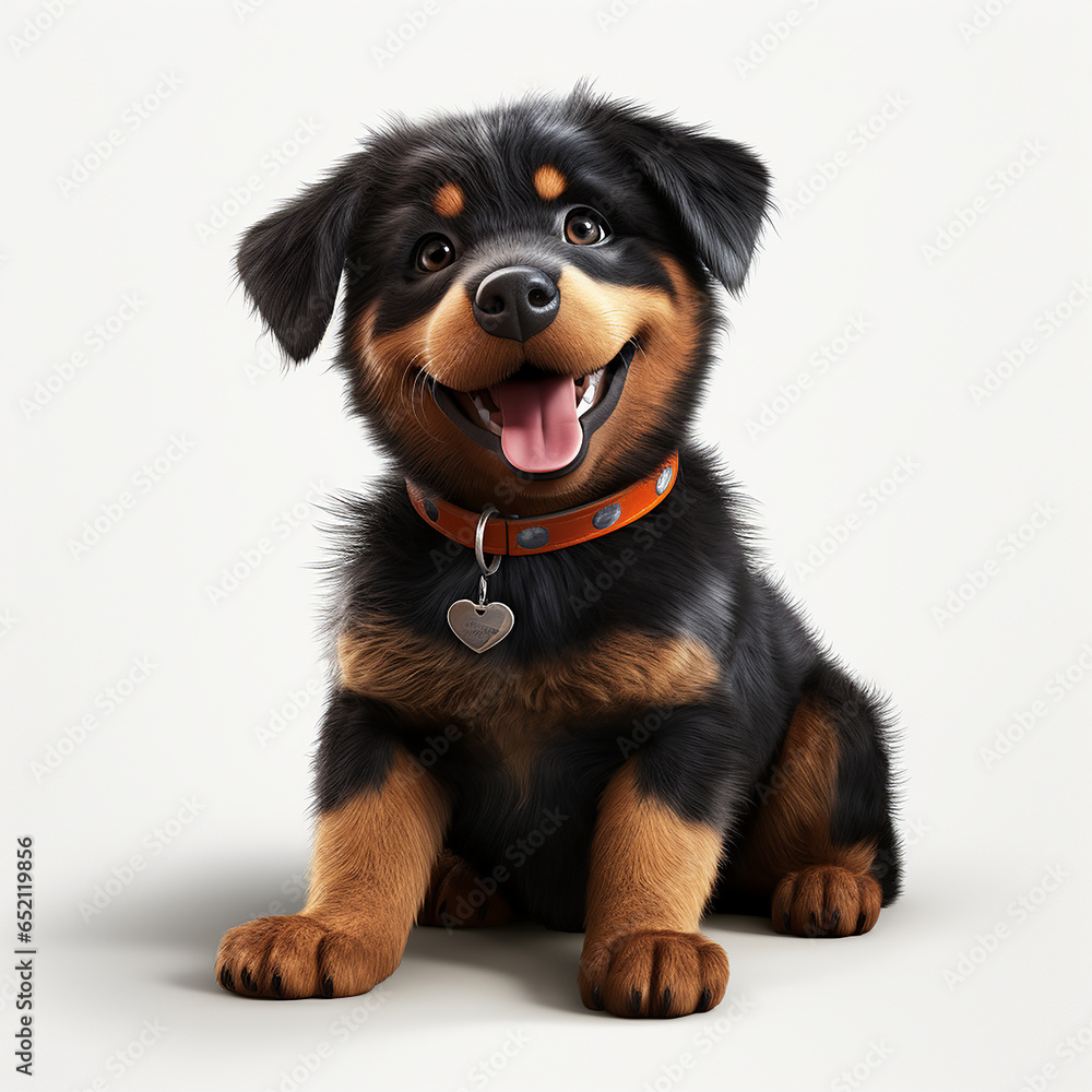 Rottweiler dog on a white background. Adorable fluffy  animal sitting. Generated by generative AI.