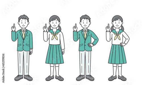 指差しをする男女の学生 片手