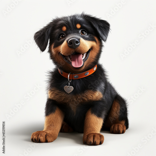Rottweiler dog on a white background. Adorable fluffy animal sitting. Generated by generative AI.