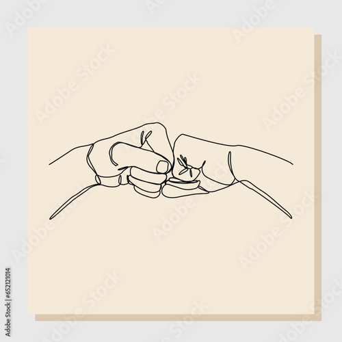 Continuous single one line drawing of arm hands fist bump. vector illustration