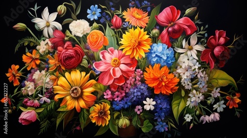 A bright bouquet of wildflowers, shimmering with a kaleidoscope of colors.