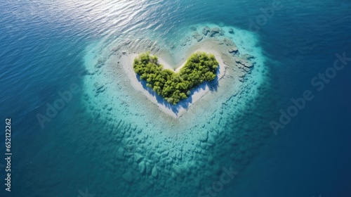 Aerial view of a heart-shaped formation on the surface of the ocean.