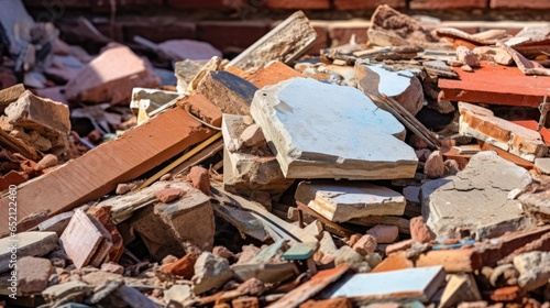 Close-up of construction site debris, showing details of discarded materials.