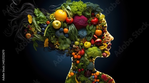 Image of a human figure consisting of fruits and vegetables.