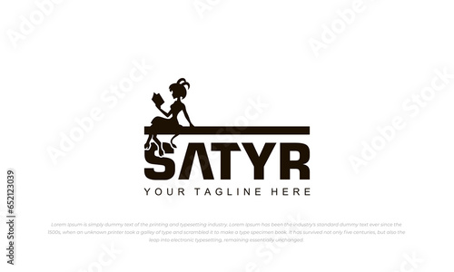 satyr silhouette logo, mythical creature combination of goat and person
