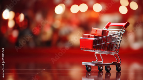 Christmas Package Shopping Cart Background created with Generative AI technology
