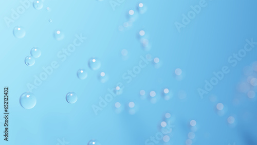 水色背景に透明なたくさんの泡。（横長）