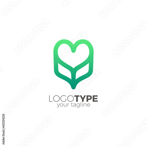 Love Leaf Logo Design. Heart Nature Logo. Love Herbal Logo