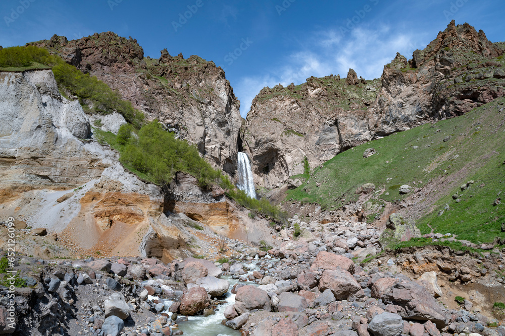 Mountain landscape with Sultan waterfall. Djily-Su, Kabardino-Balkaria. Russia