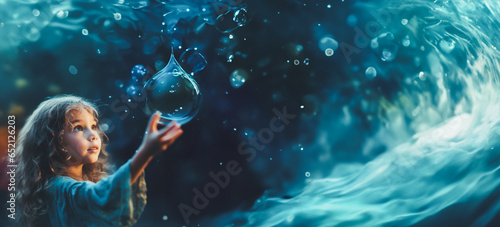 World water day, Girl holding water drop, Save water and help planet, ECO friendly earth, Sustainable living, Global ecology environment, World environment protection concept, Clean renewable energy