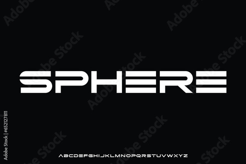 Modern wide geometric alphabet display font vector. Futuristic typography style