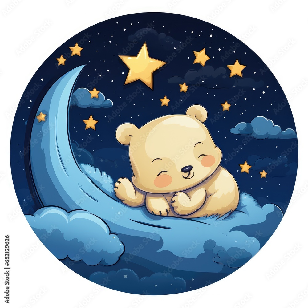 cute cartoon bearing sleep on the moon with stars 