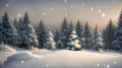 Beautiful winter landscape with snow covered trees.Merry Christmas and happy New Year greeting background with copy-space. 