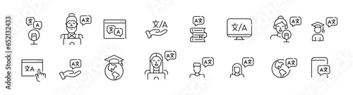 Translation and language learning apps and services. Pixel perfect, editable stroke icon
