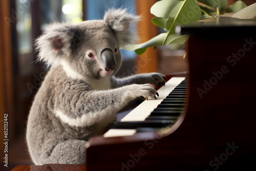 cute koala animal playing the piano photo