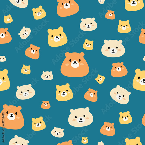 Cute Happy Bear Face Vector Pattern Background for Kids