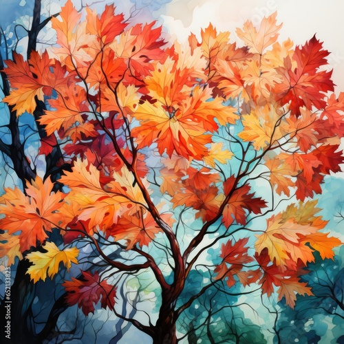 watercolor autumn trees background