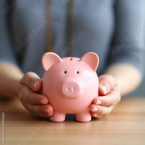 Person holding a pink piggy bank